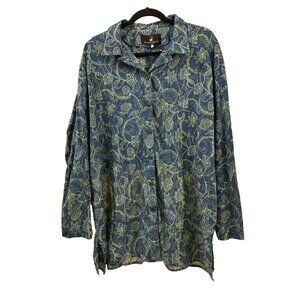 Peruvian Connection Long Sleeve Top Large Blue Green Relaxed Oversized Tunic